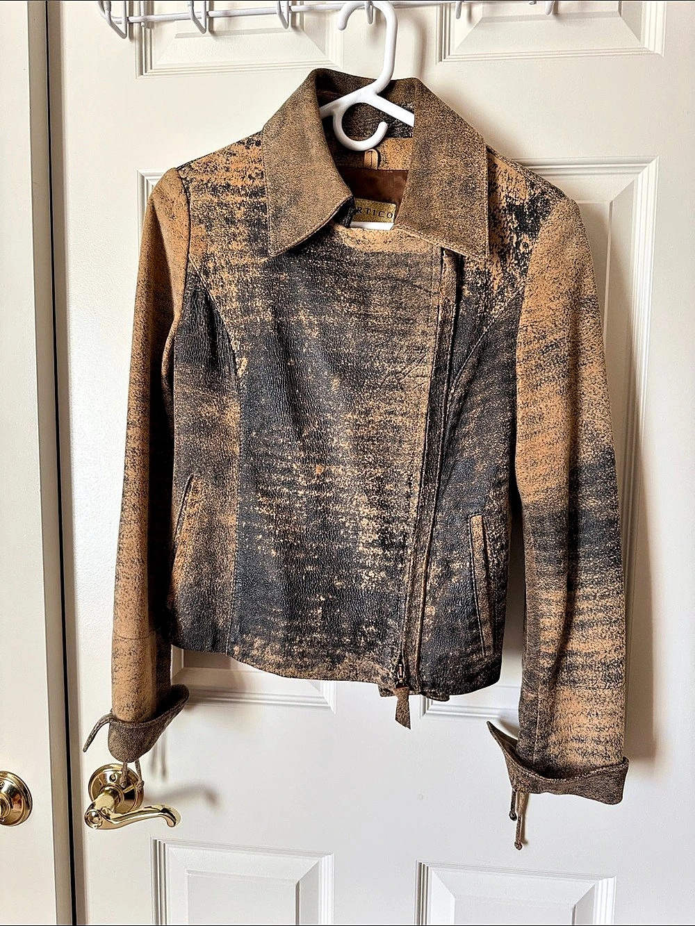 Artico Vintage Washed Moto Jacket Brown & Black, size 42